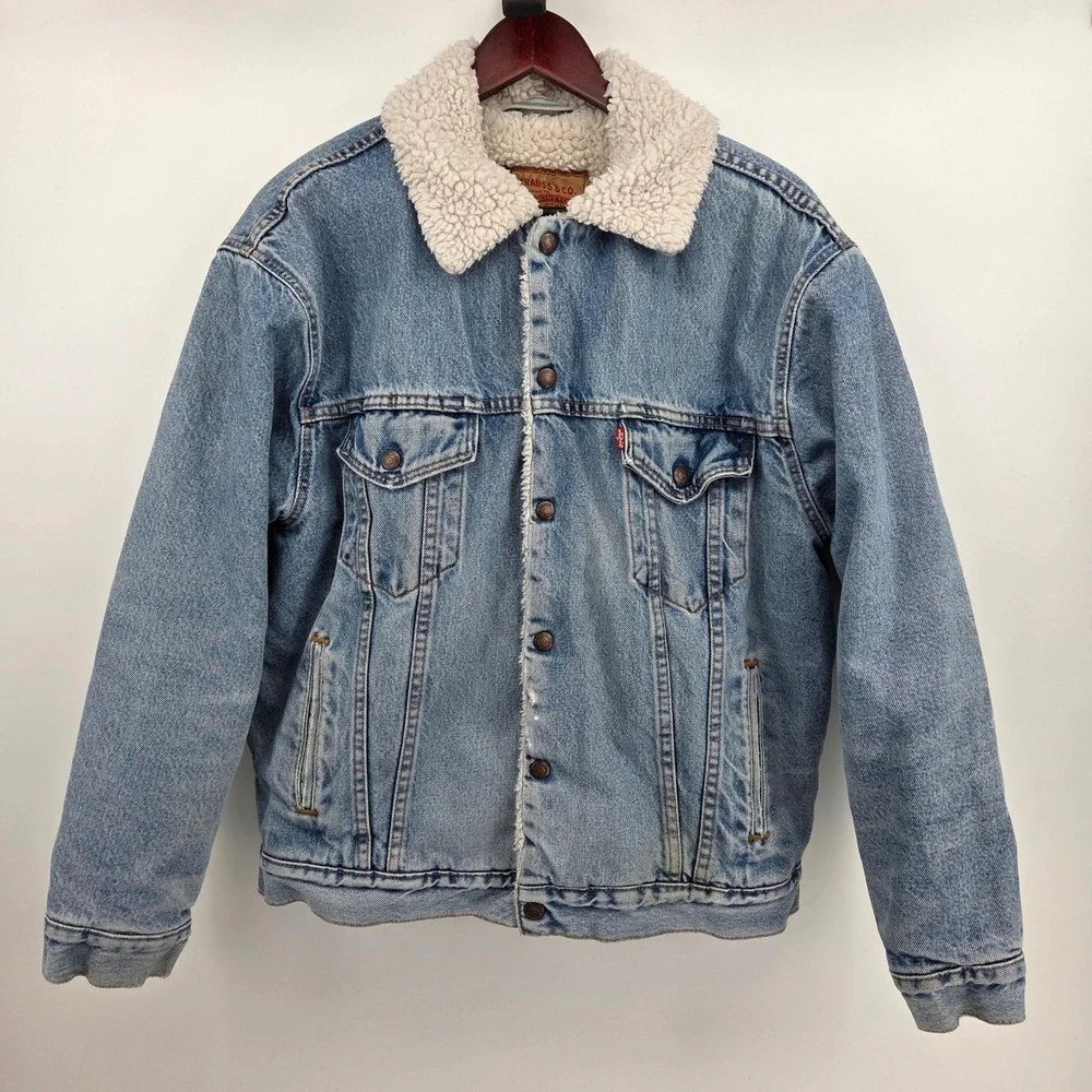 Vintage 90s Levi's Sherpa Lined‎ Denim Trucker Jacket USA Men Medium 70609-0389